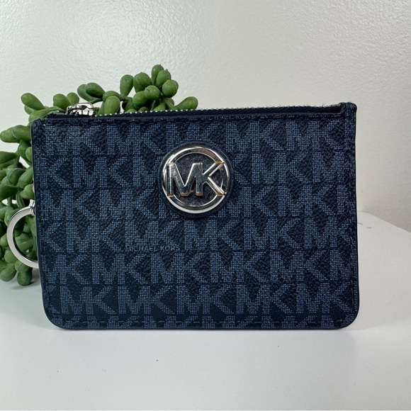 Michael Kors Fulton Navy Blue Monogram Card Holder - Picture 1 of 4